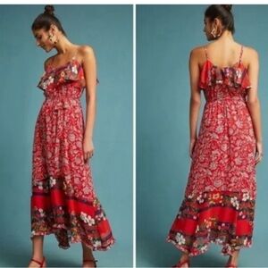 Anthropologie One September Zuri Red Floral Maxi Summer Dress Size M